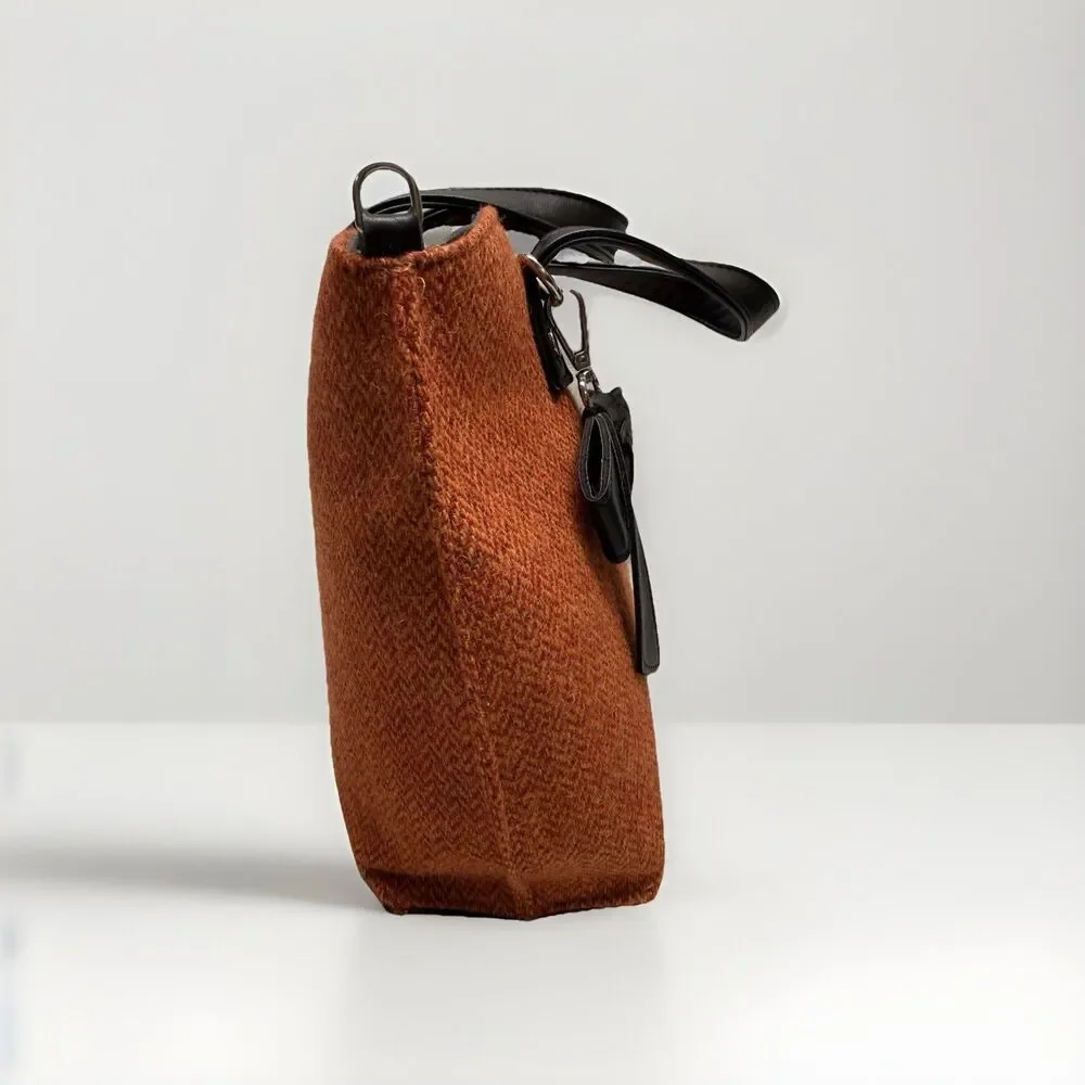 Mucros Weavers Emily Style Tweed Wool Hand Bag Burnt Orange Ireland Bow Accent